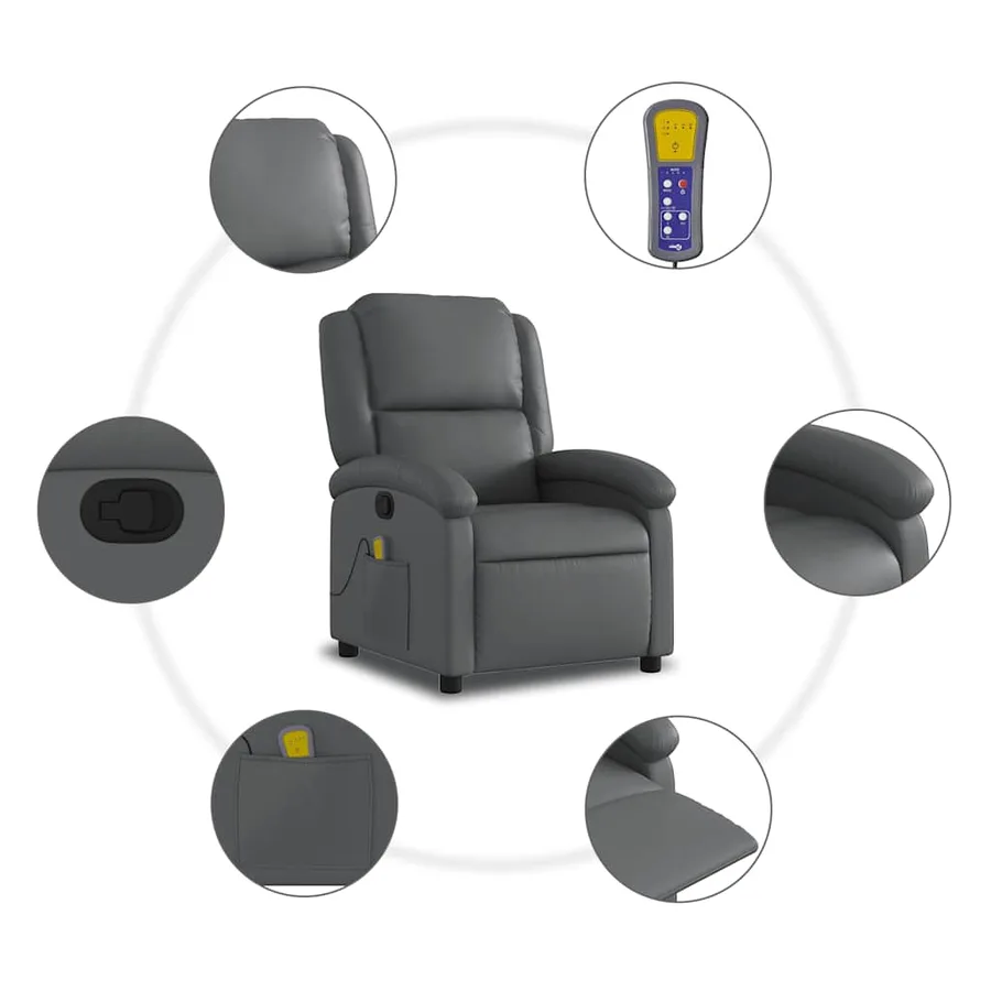 Fauteuil de massage inclinable en similicuir gris - 6