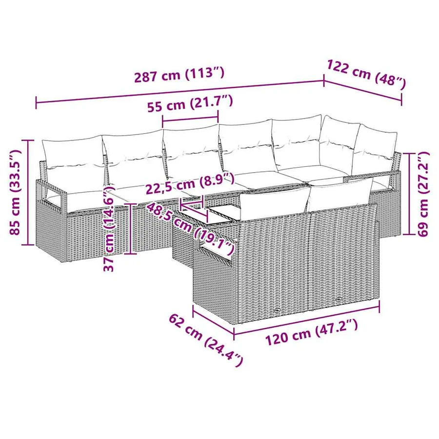 Ensemble de Canapés 9 pcs Marron polyrotin - 9