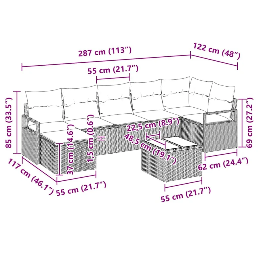 Ensemble de Canapés 8 pcs Marron polyrotin - 10