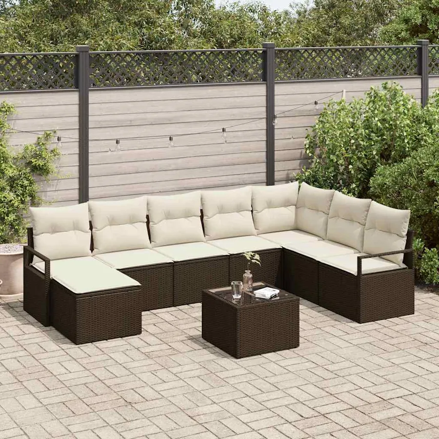Ensemble de Canapés avec coussin 9 pcs Marron polyrotin