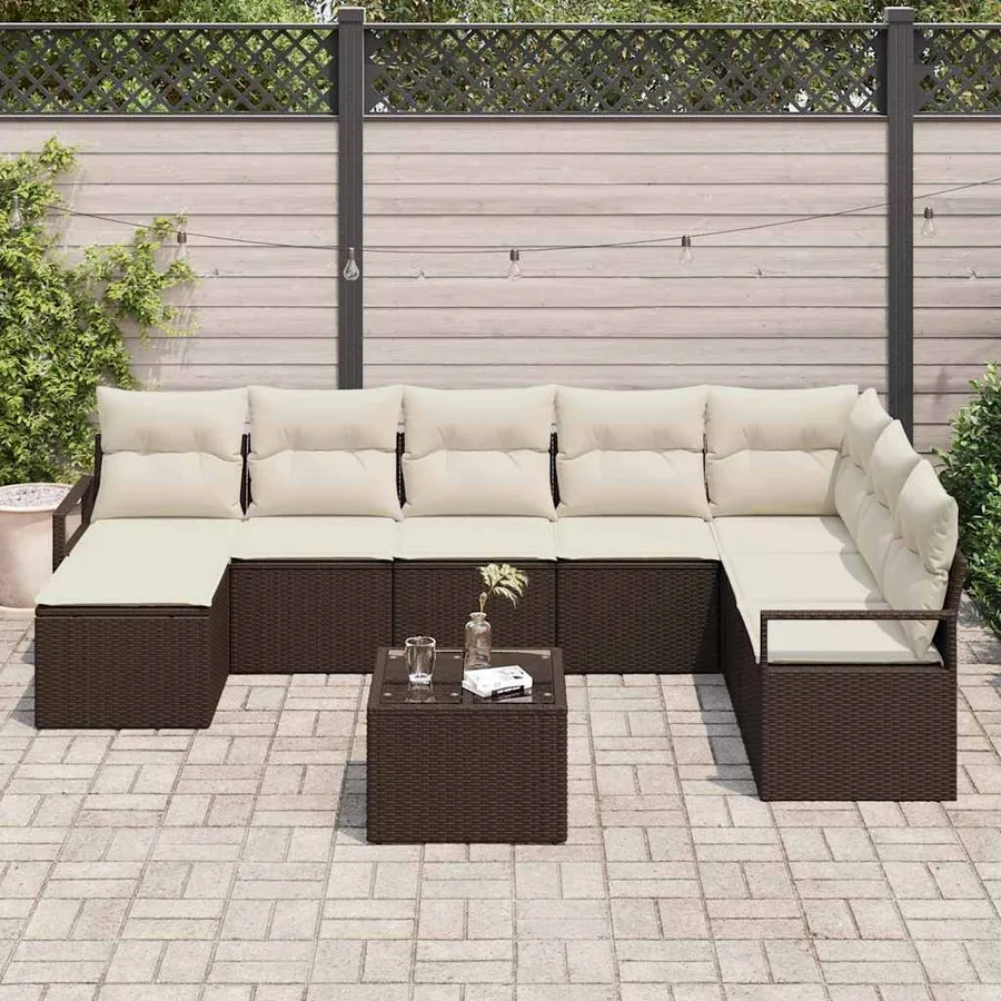 Ensemble de Canapés avec coussin 9 pcs Marron polyrotin - 3