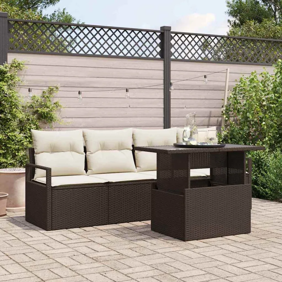Ensemble de canapé de jardin 5 pcs Marron polyrotin