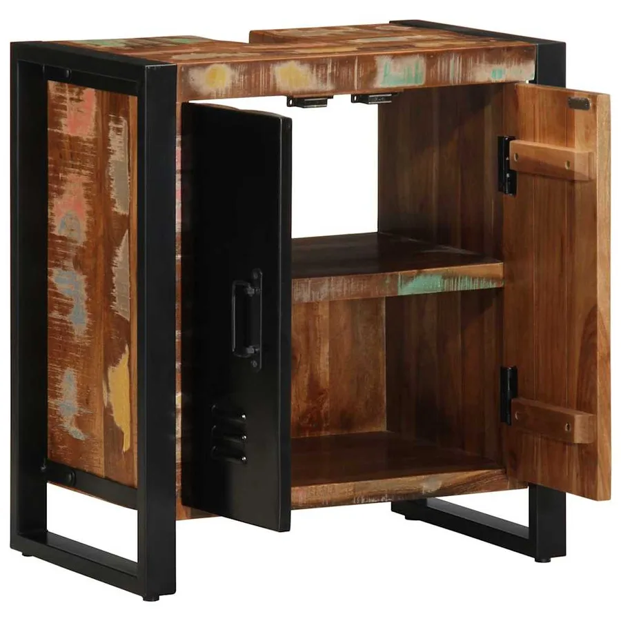 Armoire de salle de bain avec porte Marron Bois Recyclé Solide - 3