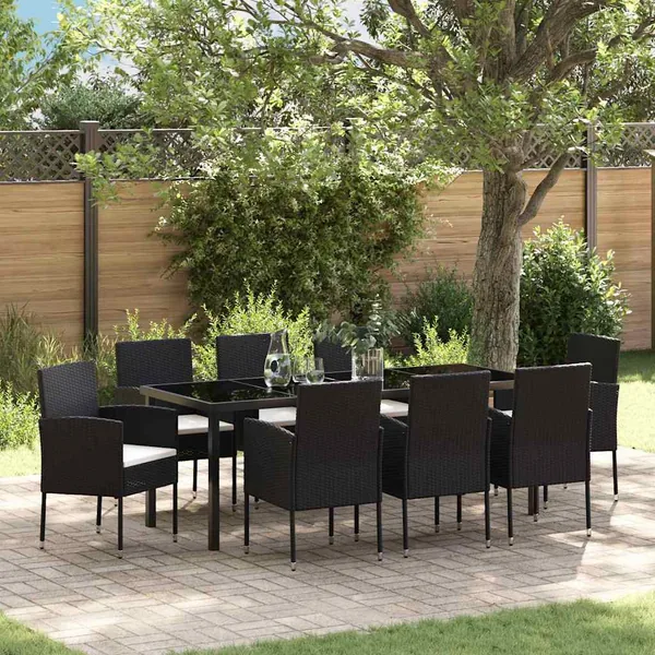 Ensemble de salle à manger pour jardin 9 pcs Noir polyrotin