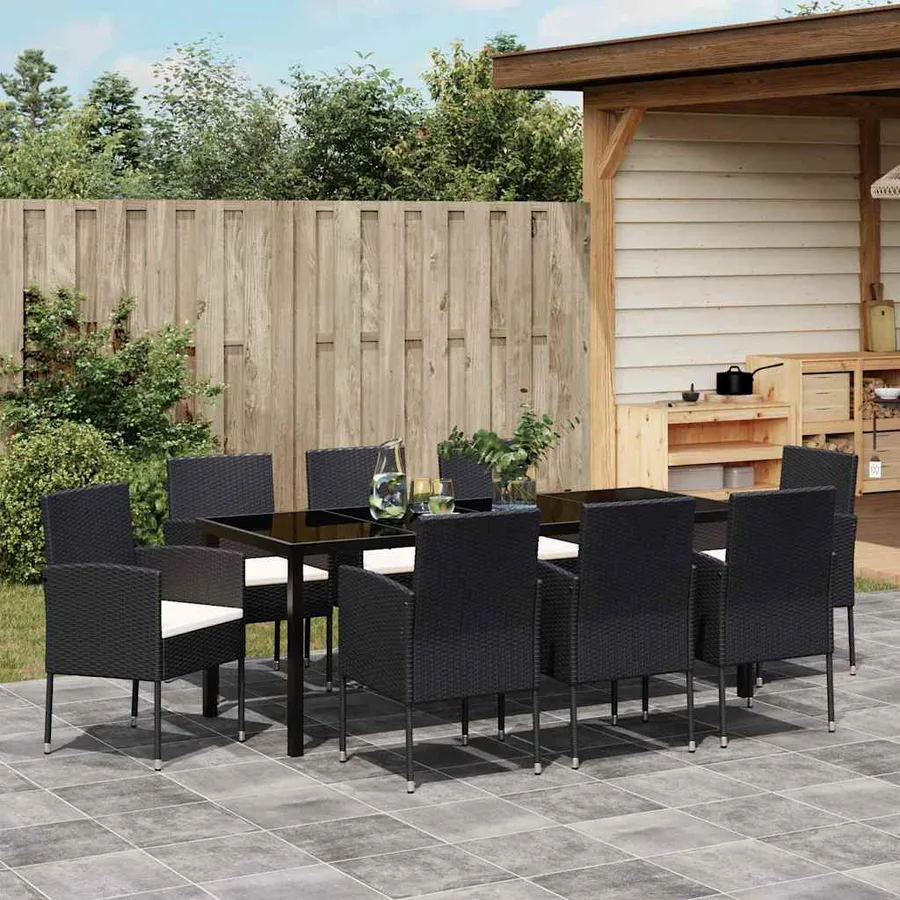 Ensemble de salle à manger pour jardin 9 pcs Noir polyrotin - 4