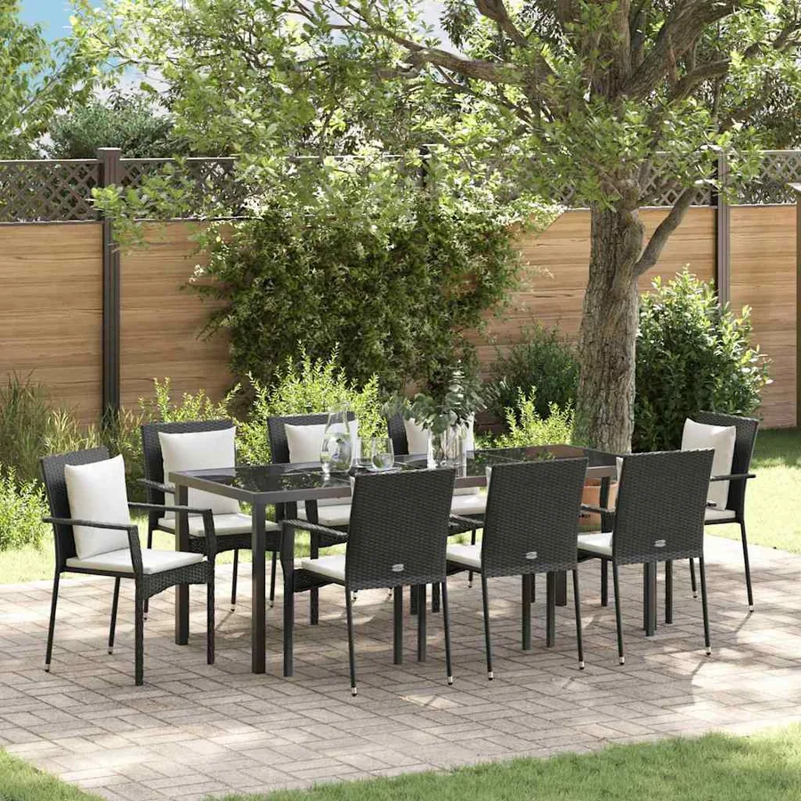 Ensemble de salle à manger pour jardin 9 pcs Noir polyrotin