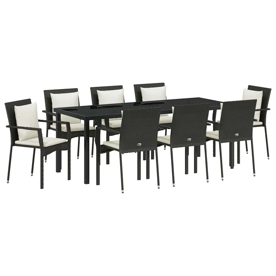 Ensemble de salle à manger pour jardin 9 pcs Noir polyrotin - 2
