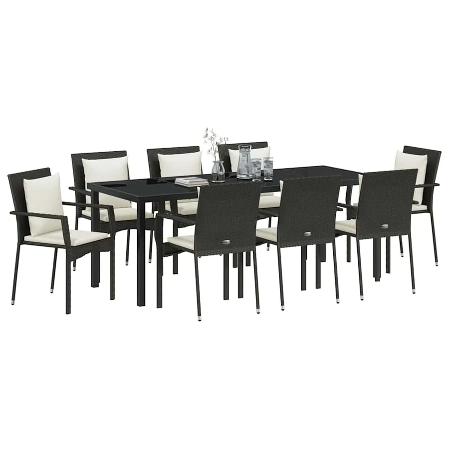 Ensemble de salle à manger pour jardin 9 pcs Noir polyrotin - 3