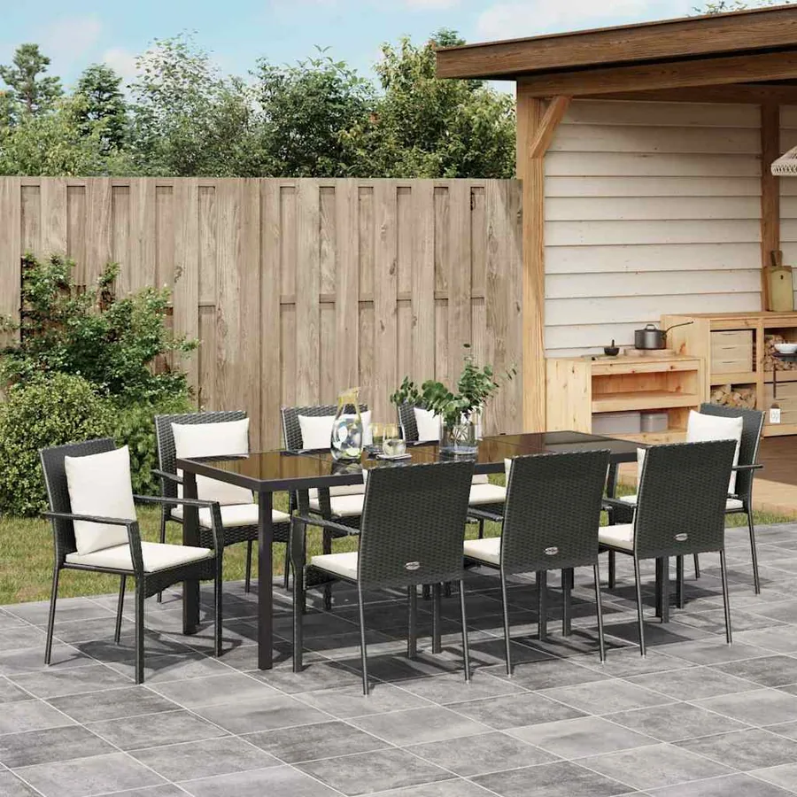 Ensemble de salle à manger pour jardin 9 pcs Noir polyrotin - 4