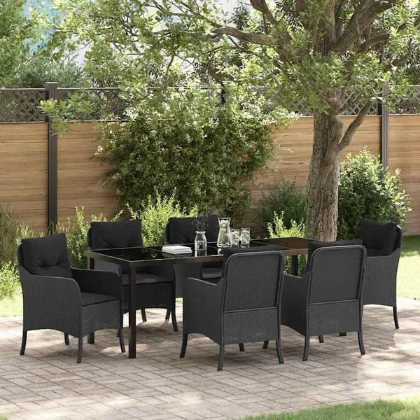 Ensemble de salle à manger pour jardin 7 pcs Noir polyrotin