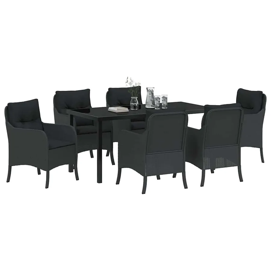 Ensemble de salle à manger pour jardin 7 pcs Noir polyrotin - 3