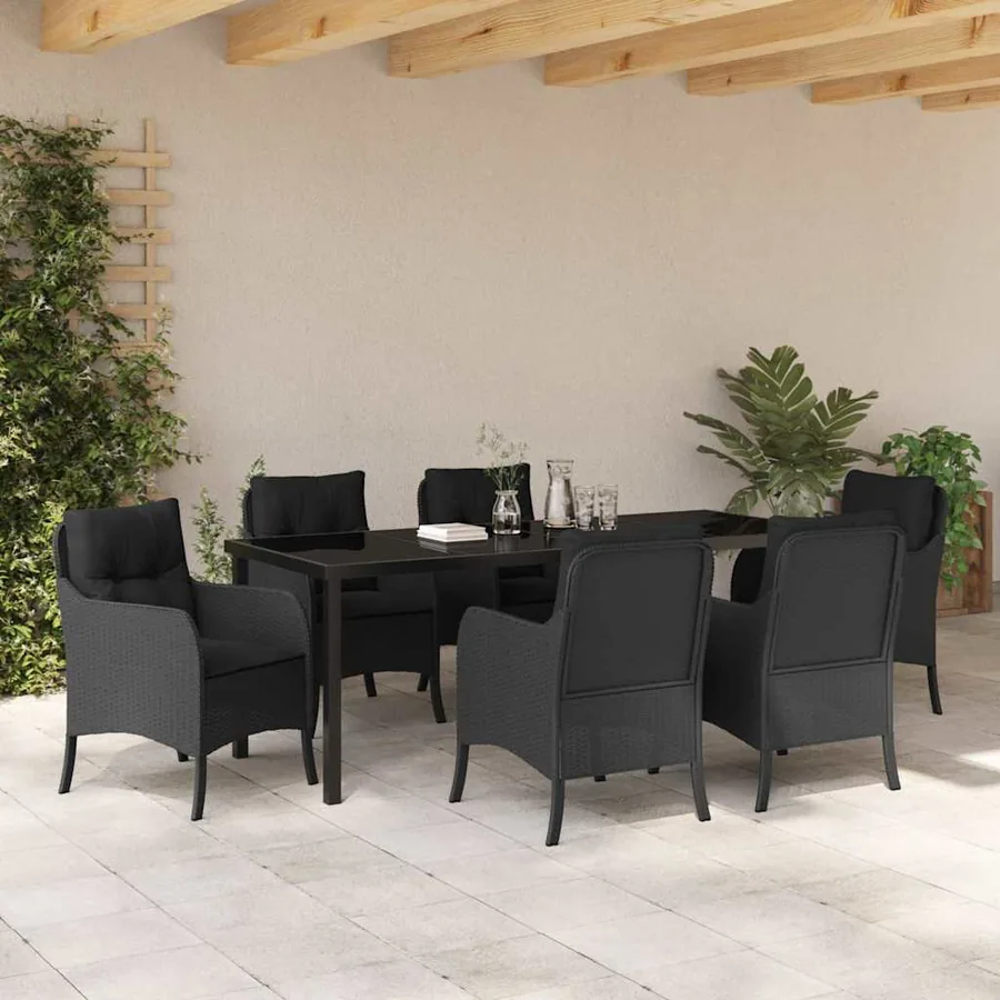 Ensemble de salle à manger pour jardin 7 pcs Noir polyrotin - 4