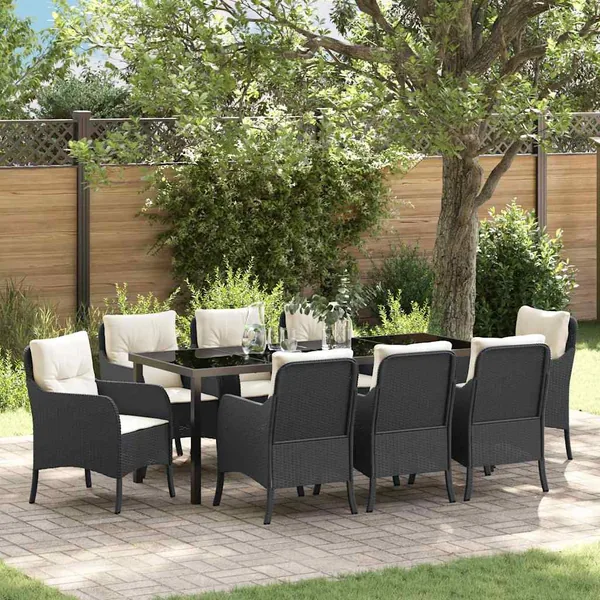 Ensemble de salle à manger pour jardin 9 pcs Noir polyrotin