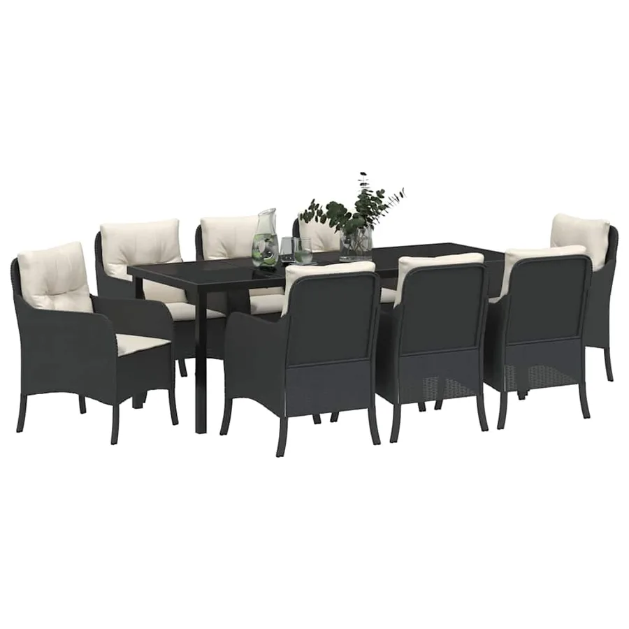 Ensemble de salle à manger pour jardin 9 pcs Noir polyrotin - 3