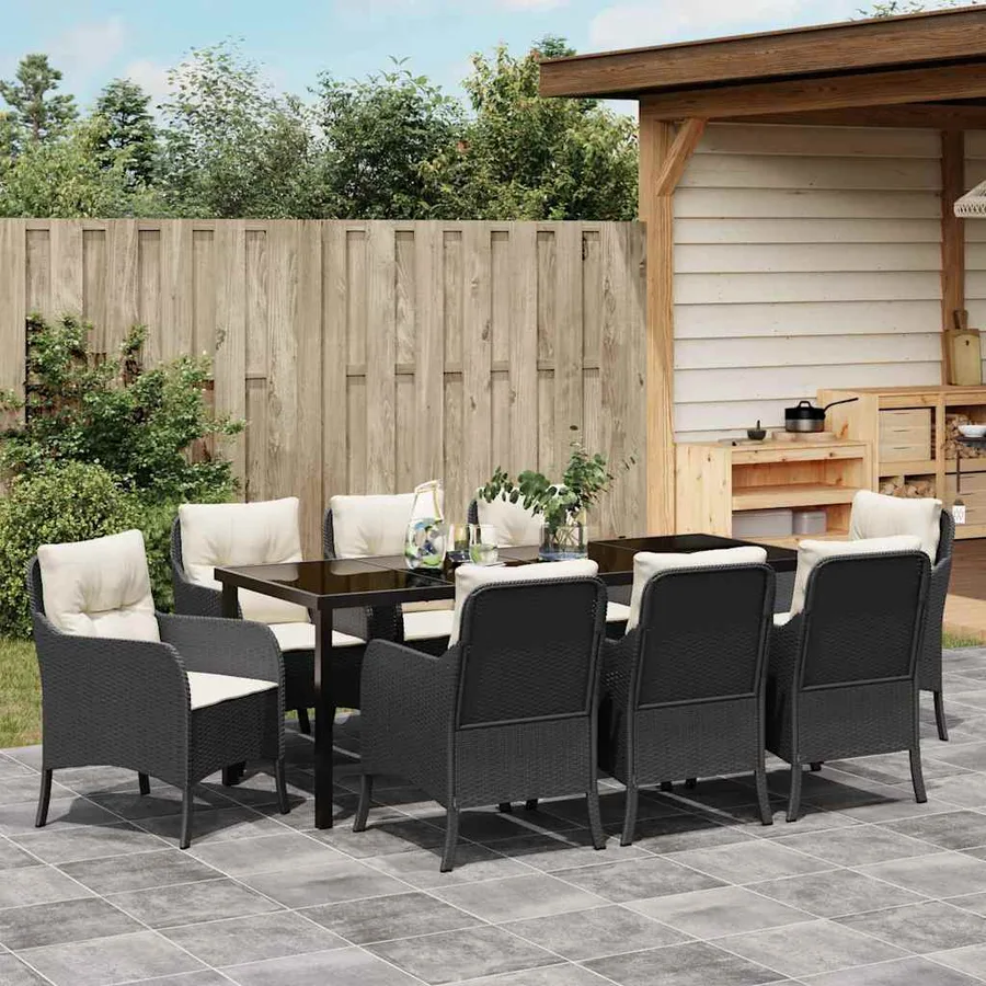 Ensemble de salle à manger pour jardin 9 pcs Noir polyrotin - 4