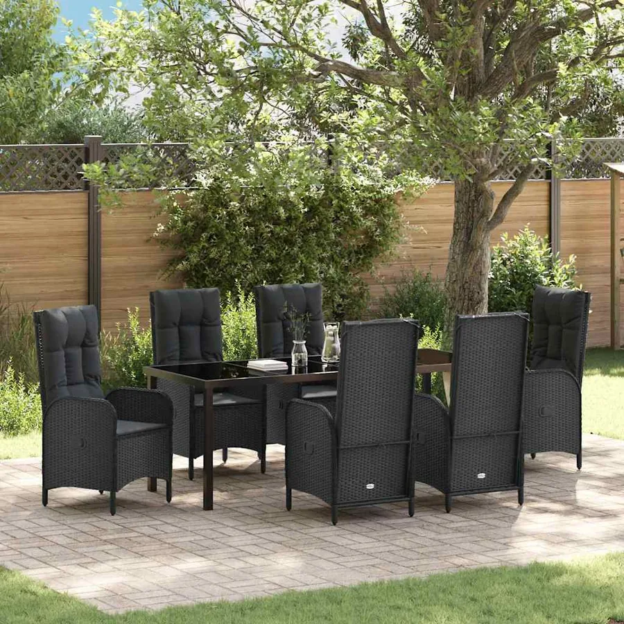 Ensemble de salle à manger pour jardin 7 pcs Noir polyrotin