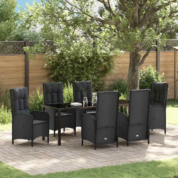 Ensemble de salle à manger pour jardin 7 pcs Noir polyrotin