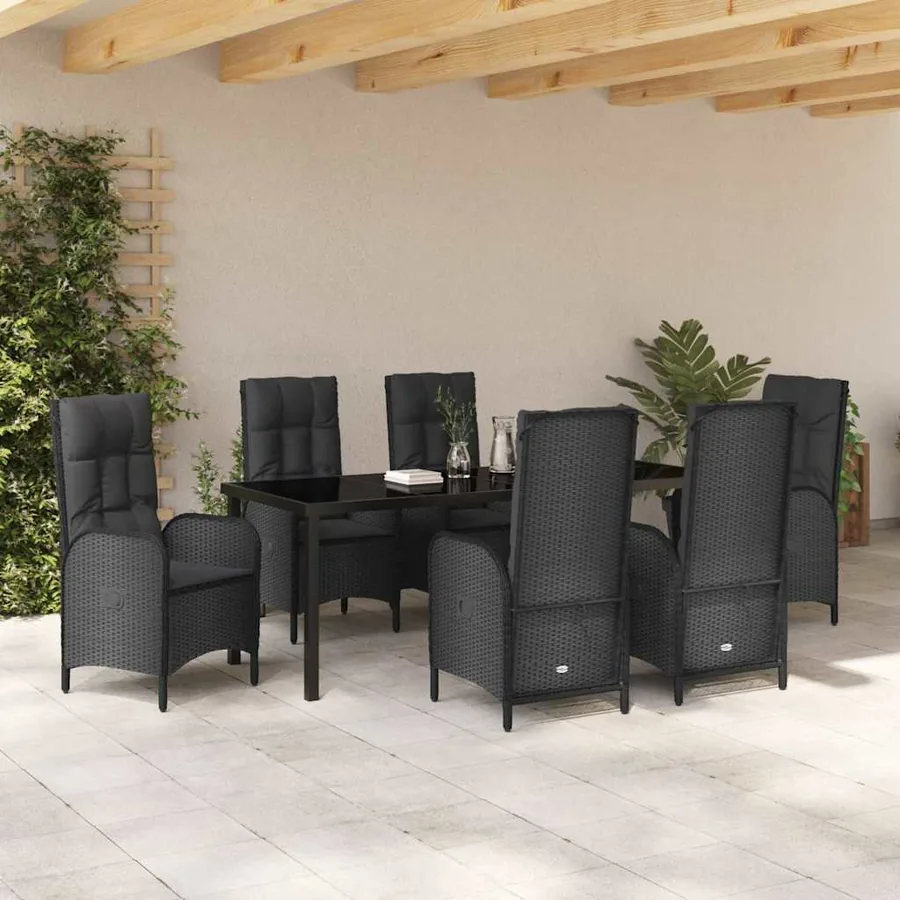 Ensemble de salle à manger pour jardin 7 pcs Noir polyrotin - 4