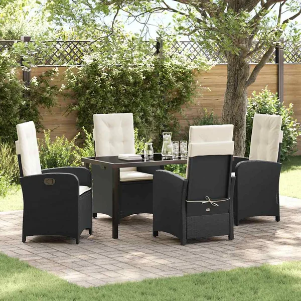 Ensemble de salle à manger pour jardin 5 pcs Noir polyrotin