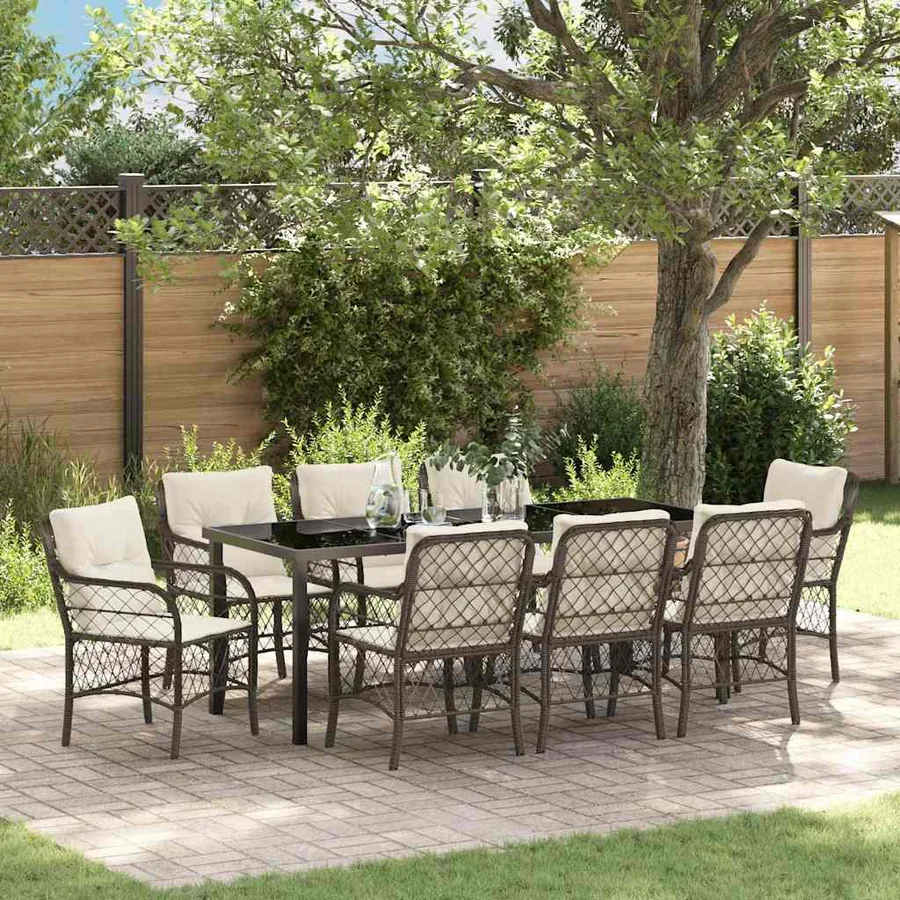Ensemble de salle à manger pour jardin 9 pcs Marron polyrotin