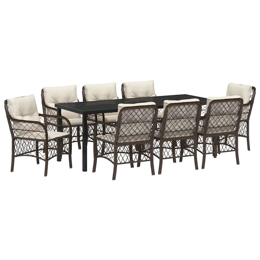 Ensemble de salle à manger pour jardin 9 pcs Marron polyrotin - 2