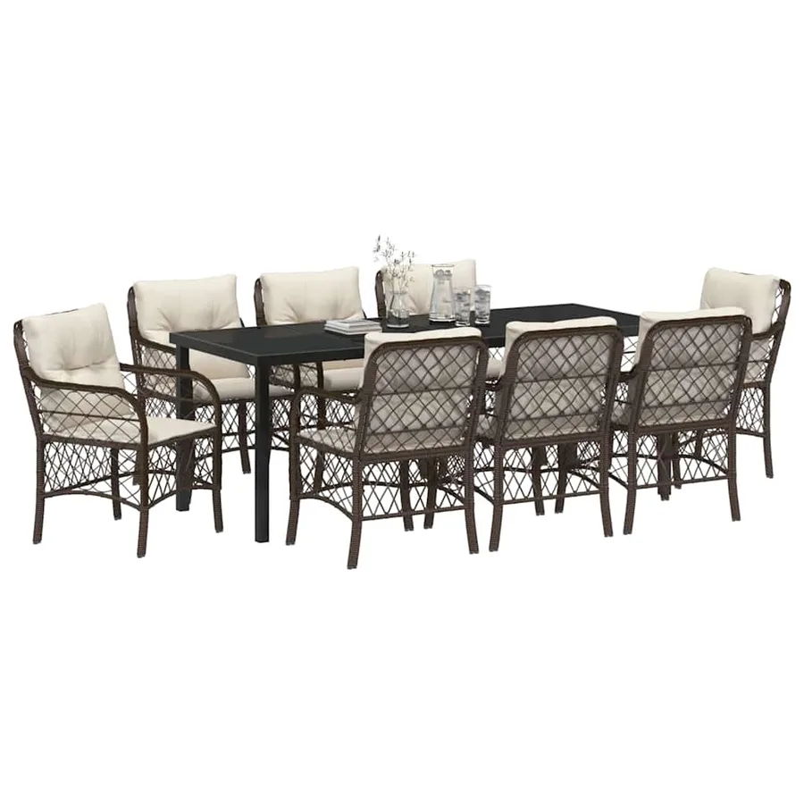 Ensemble de salle à manger pour jardin 9 pcs Marron polyrotin - 3