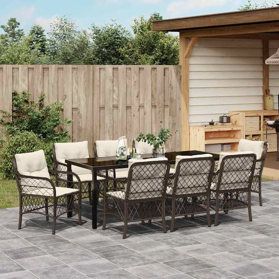 Ensemble de salle à manger pour jardin 9 pcs Marron polyrotin - 4