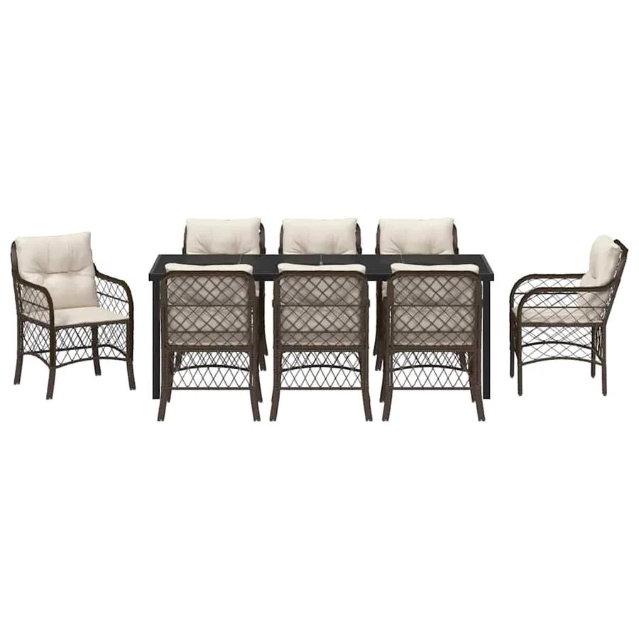 Ensemble de salle à manger pour jardin 9 pcs Marron polyrotin - 7