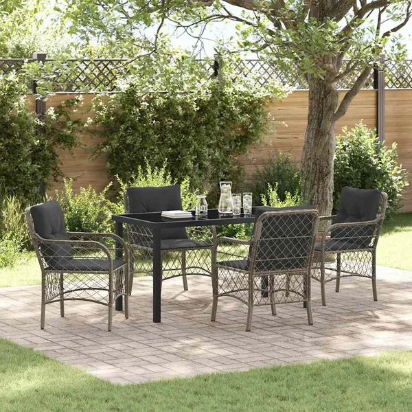 Ensemble de salle à manger pour jardin 5 pcs Gris polyrotin