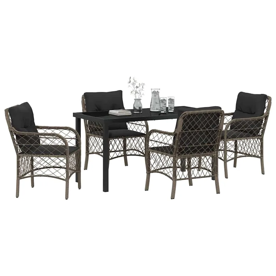 Ensemble de salle à manger pour jardin 5 pcs Gris polyrotin - 3
