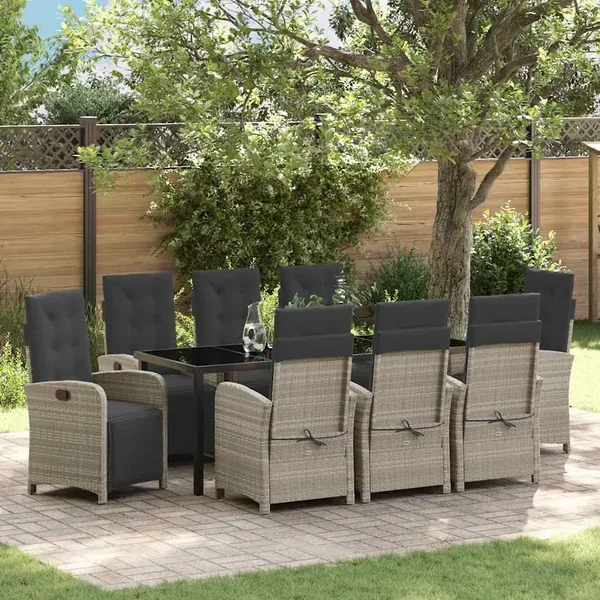 Ensemble de salle à manger pour jardin 9 pcs Gris clair