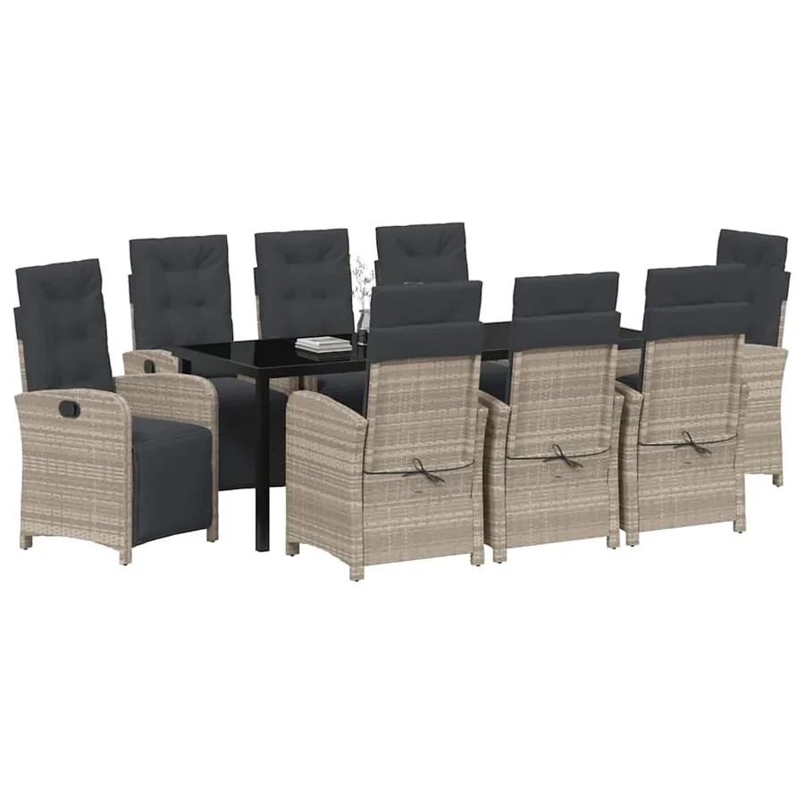 Ensemble de salle à manger pour jardin 9 pcs Gris clair - 3