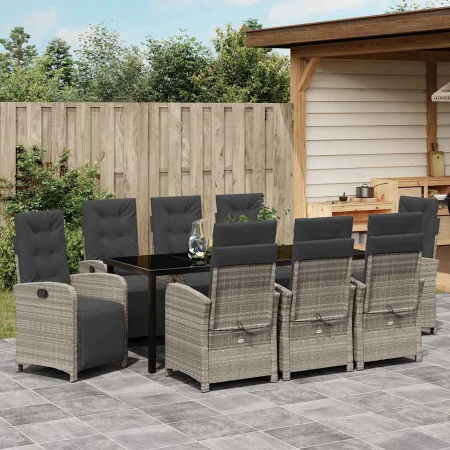 Ensemble de salle à manger pour jardin 9 pcs Gris clair - 4