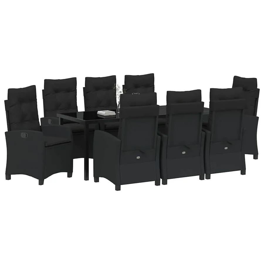Ensemble de salle à manger pour jardin 9 pcs Noir polyrotin - 3