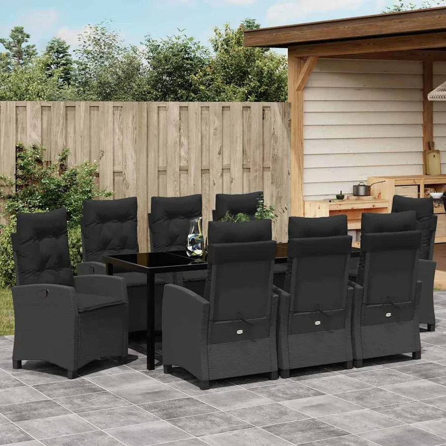 Ensemble de salle à manger pour jardin 9 pcs Noir polyrotin - 4