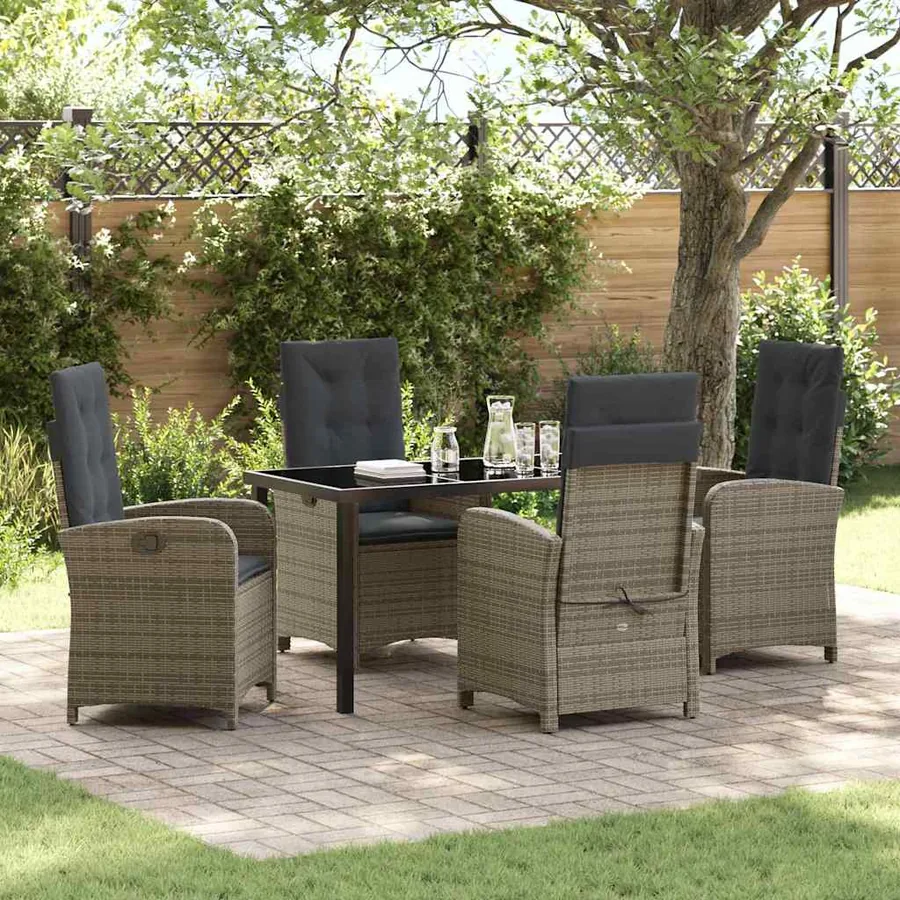 Ensemble de salle à manger pour jardin 5 pcs Gris polyrotin