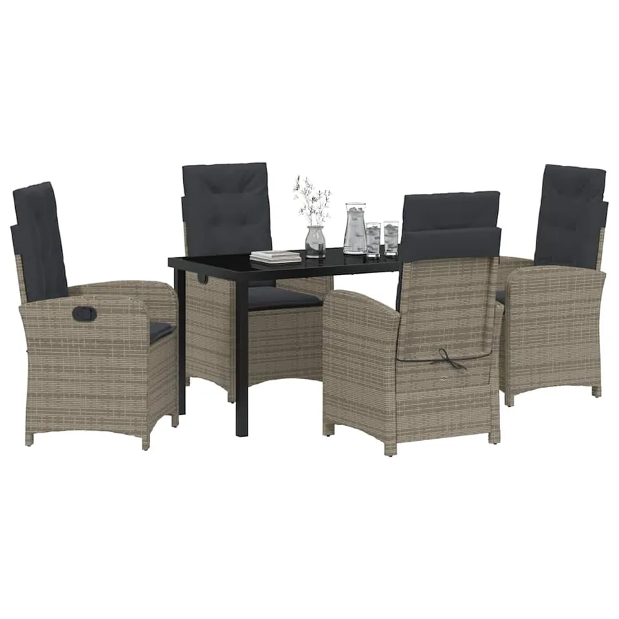 Ensemble de salle à manger pour jardin 5 pcs Gris polyrotin - 3