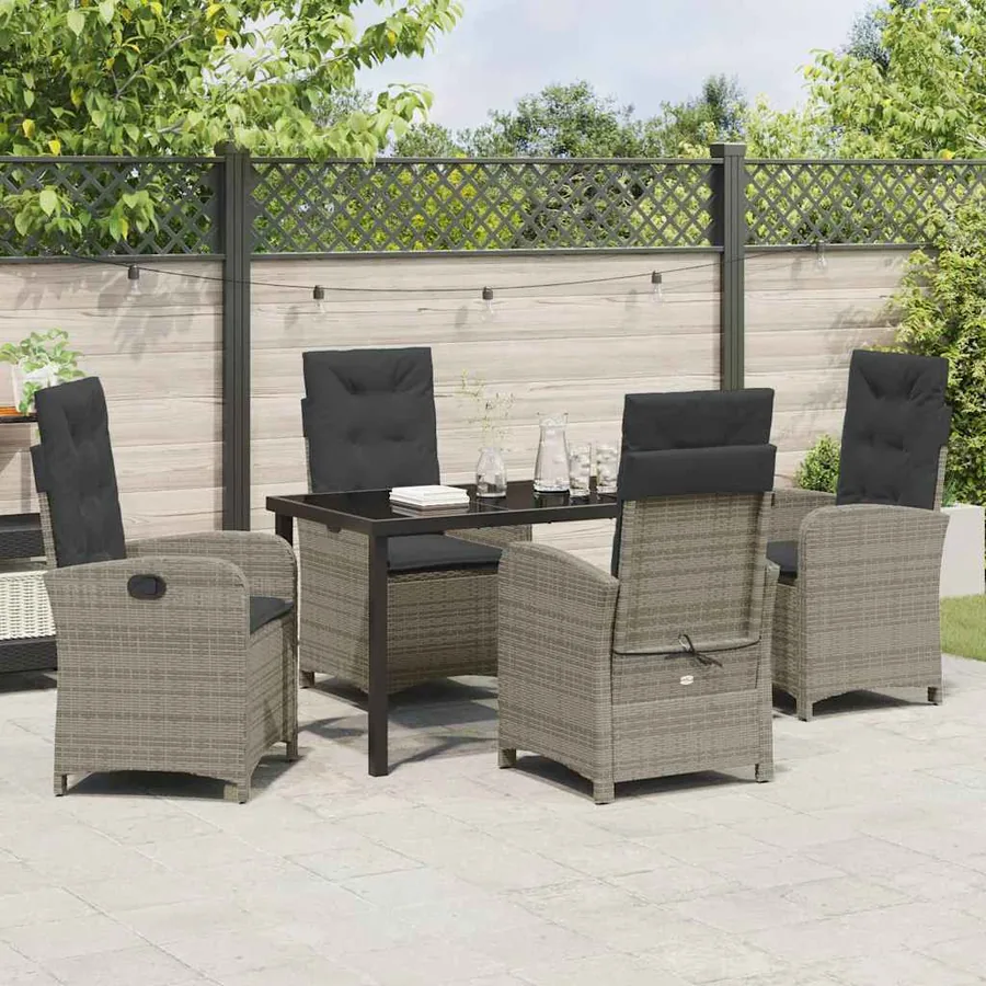 Ensemble de salle à manger pour jardin 5 pcs Gris polyrotin - 4