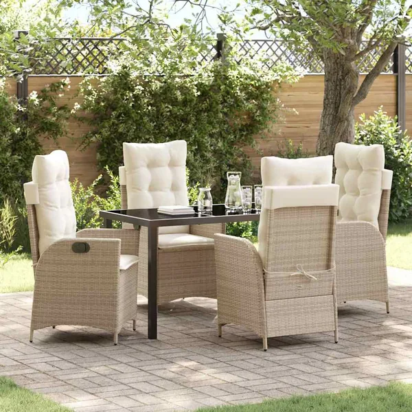 Ensemble de salle à manger pour jardin 5 pcs Beige polyrotin