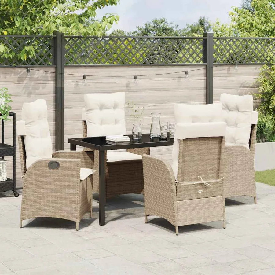 Ensemble de salle à manger pour jardin 5 pcs Beige polyrotin - 4