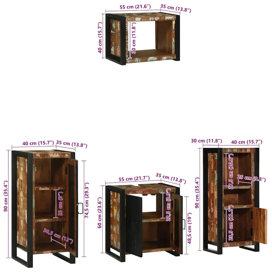 Ensemble de mobilier de salle de bain 4 pcs Bois Recyclé Solide - 16