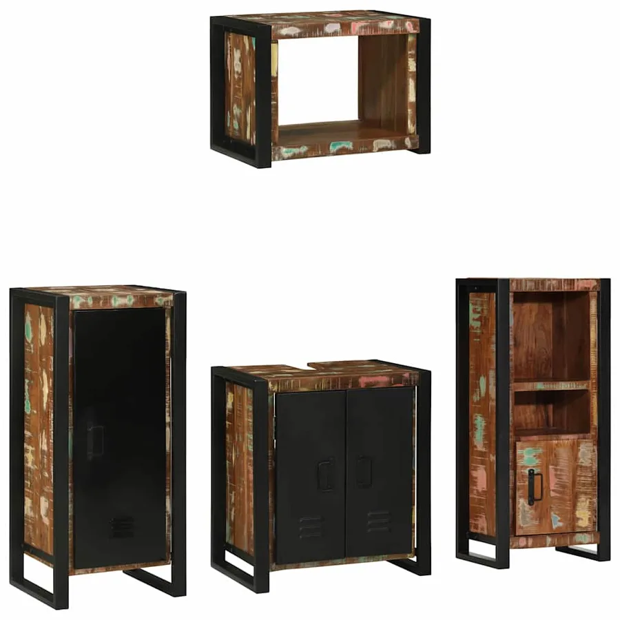 Ensemble de mobilier de salle de bain 4 pcs Bois Recyclé Solide - 2