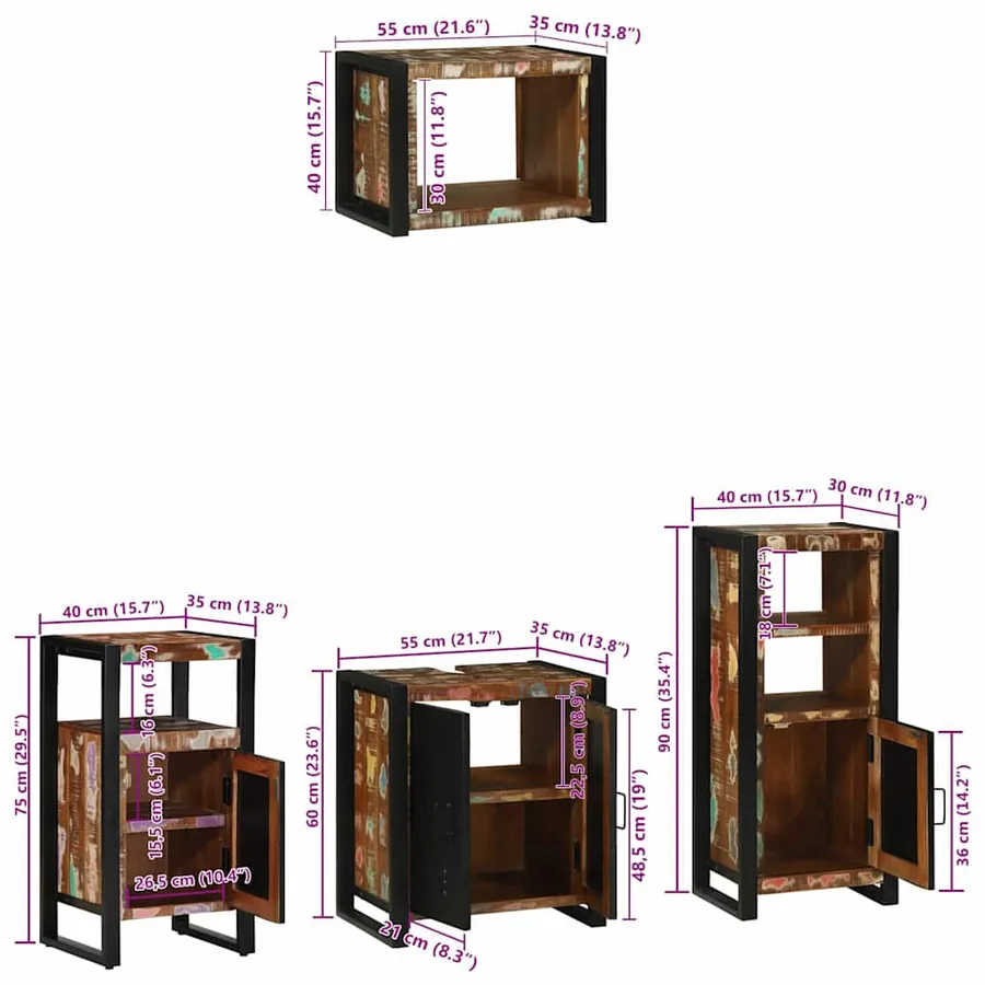 Ensemble de mobilier de salle de bain 4 pcs Bois Recyclé Solide - 17