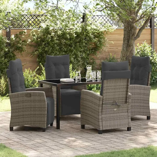 Ensemble de salle à manger pour jardin 5 pcs Gris polyrotin