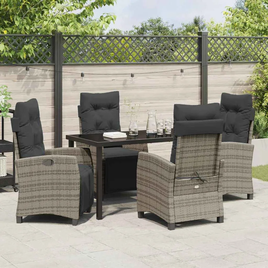Ensemble de salle à manger pour jardin 5 pcs Gris polyrotin - 4