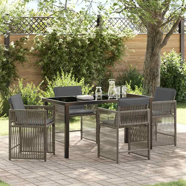 Ensemble de salle à manger pour jardin 5 pcs Gris polyrotin