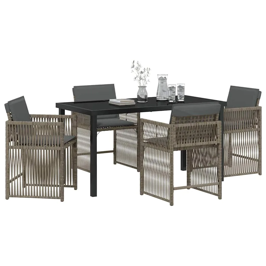 Ensemble de salle à manger pour jardin 5 pcs Gris polyrotin - 3
