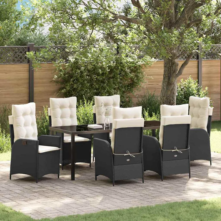 Ensemble de salle à manger pour jardin 7 pcs Noir polyrotin