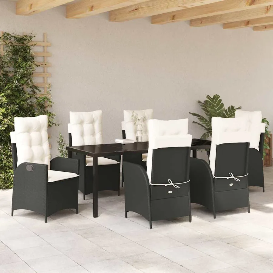 Ensemble de salle à manger pour jardin 7 pcs Noir polyrotin - 4