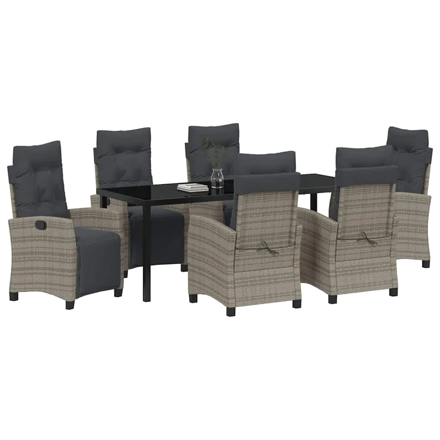 Ensemble de salle à manger pour jardin 7 pcs Gris polyrotin - 3